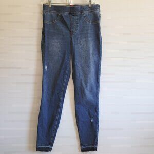 Spanx Jeans Womens Size Medium Blue Skinny Pull On Raw Hems Distressed